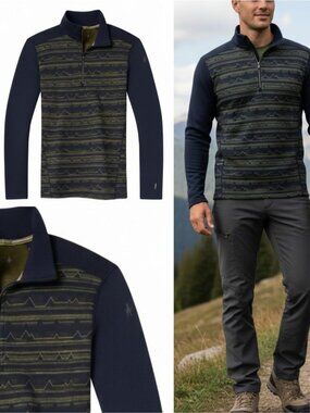 SMARTWOOL Men's Classic Thermal Merino Base Layer Pattern 1/4 Zip Size XXL